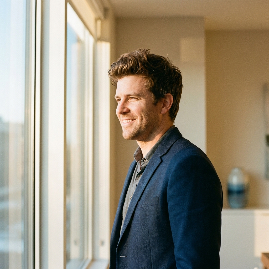 Confident man with healthy hair growth representing Thryve Hair Lab results after consistent treatment