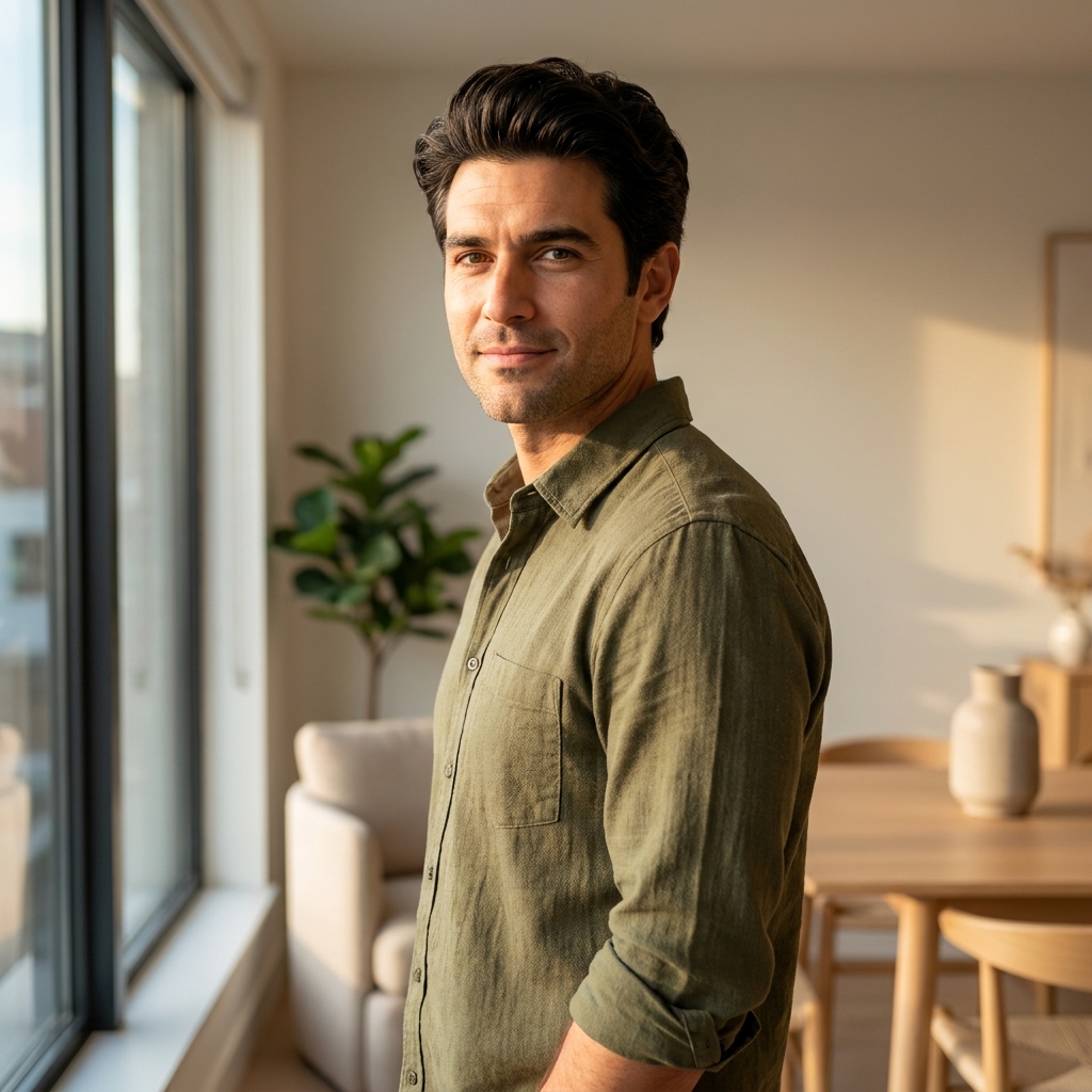 Confident man with healthy hair ready to start hair loss treatment today with a same-day action plan Confident man with healthy hair ready to start hair loss treatment today with a same-day action plan