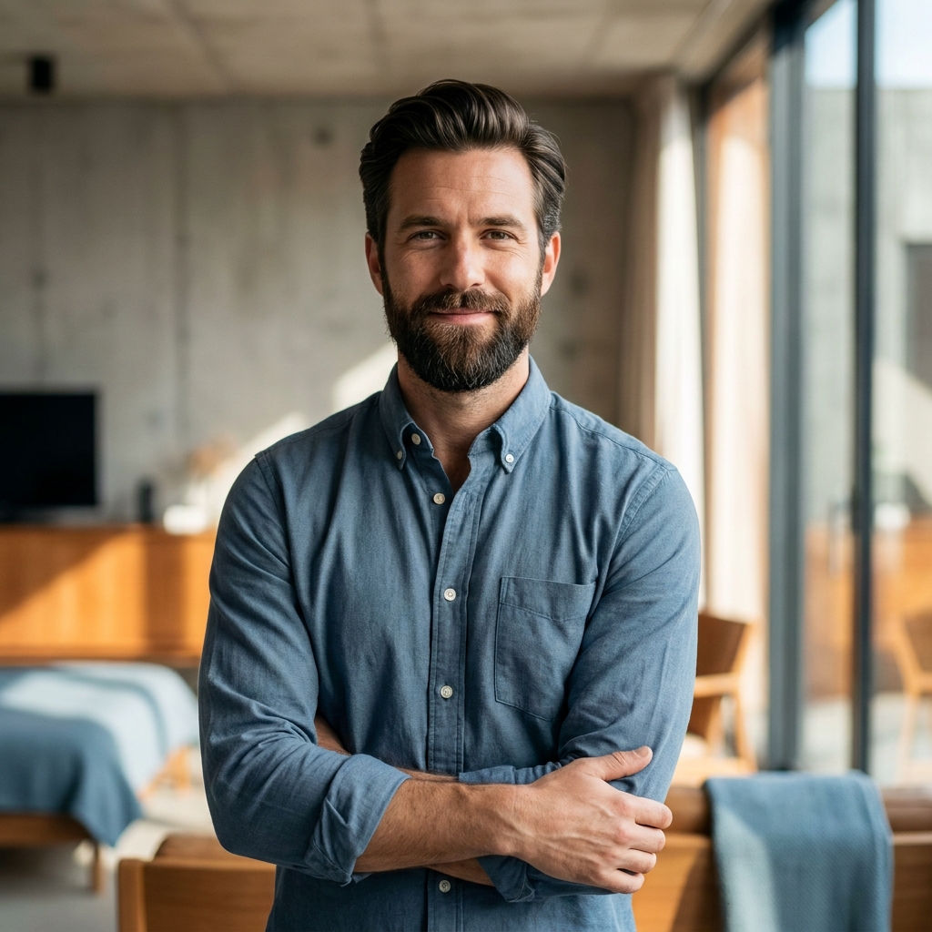 Confident man with healthy hair representing compounded medication hair restoration benefits for men Confident man with healthy hair representing compounded medication hair restoration benefits for men