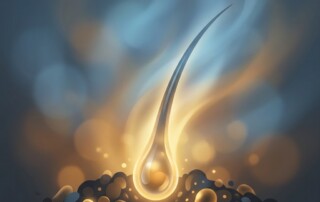 Glowing hair follicle emerging upward through darkness into light, symbolizing why hair loss gets worse before better on treatment