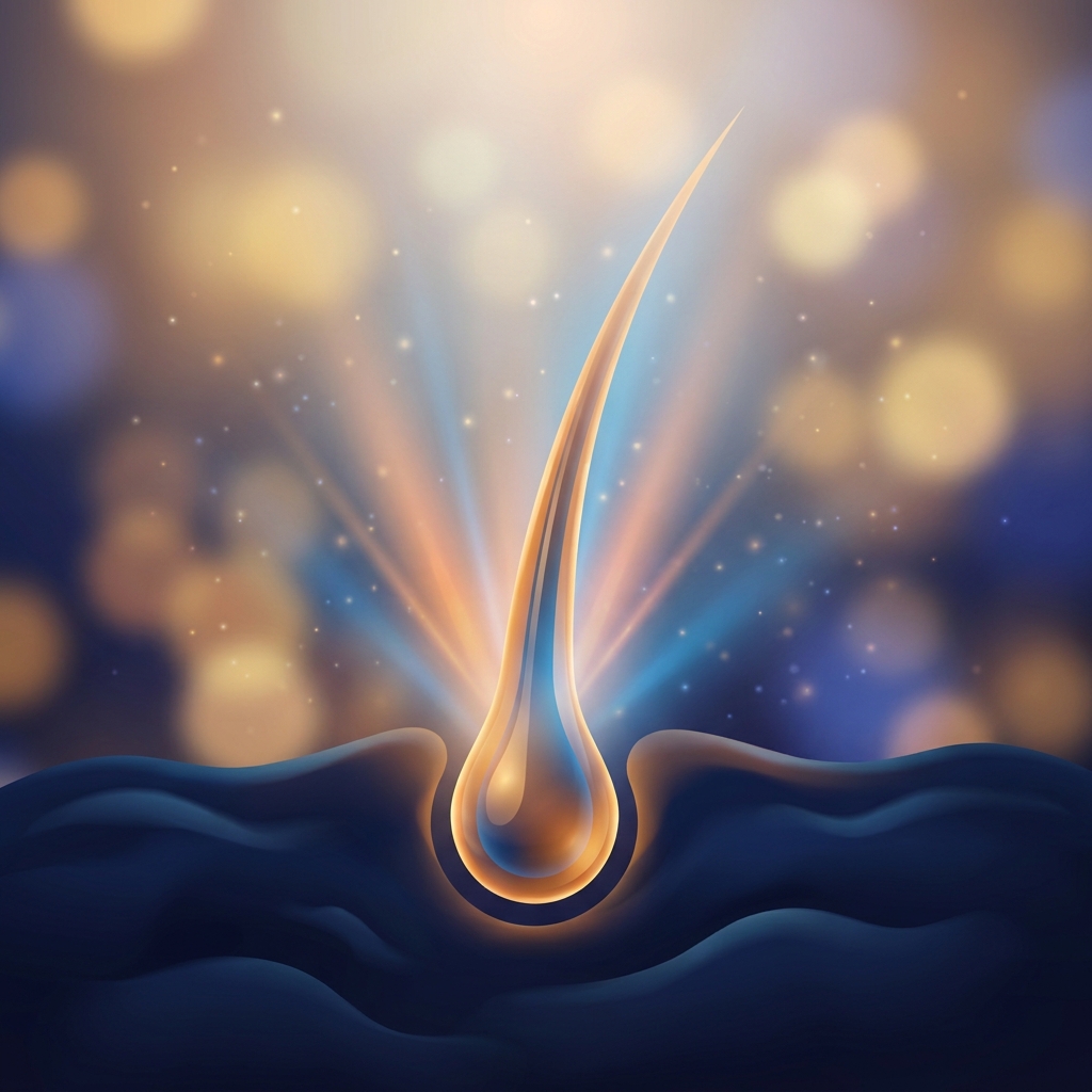 Illustrated hair follicle emerging and growing upward, representing the hair loss treatment shedding phase explained as a sign of regrowth