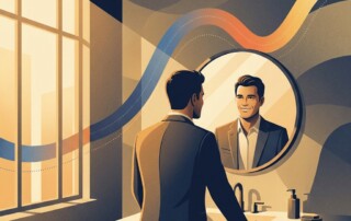 Man confidently viewing hair regrowth progress, representing the dutasteride hair loss results timeline journey