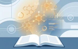 Stylized illustration representing peer reviewed hair loss treatment research with scientific journal and molecular imagery