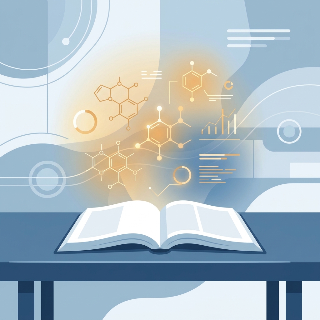 Stylized illustration representing peer reviewed hair loss treatment research with scientific journal and molecular imagery