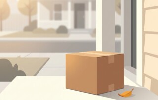 Discreet plain package delivered to a doorstep representing men's hair loss solution discreet delivery