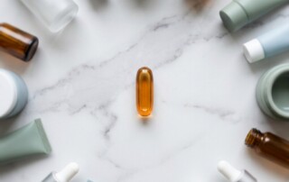 Single daily capsule centered on clean surface, replacing multiple hair loss products — stop taking multiple hair loss products
