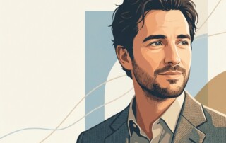 Confident man reflecting on hair thinning in men causes, illustrated in warm modern editorial style