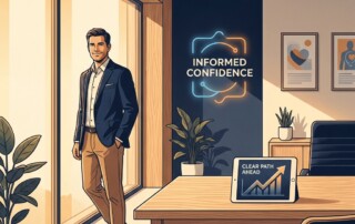 Confident man in modern medical office representing hair transplant surgeon recommended treatment consultation