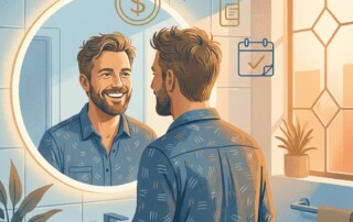 Confident man reviewing hair loss treatment costs, symbolizing how to save money on hair loss treatment in 2026.