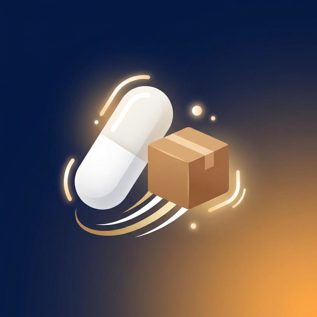 Illustration of a daily capsule and fast-shipping box representing 2-day shipping hair loss medication delivery Illustration of a daily capsule and fast-shipping box representing 2-day shipping hair loss medication delivery