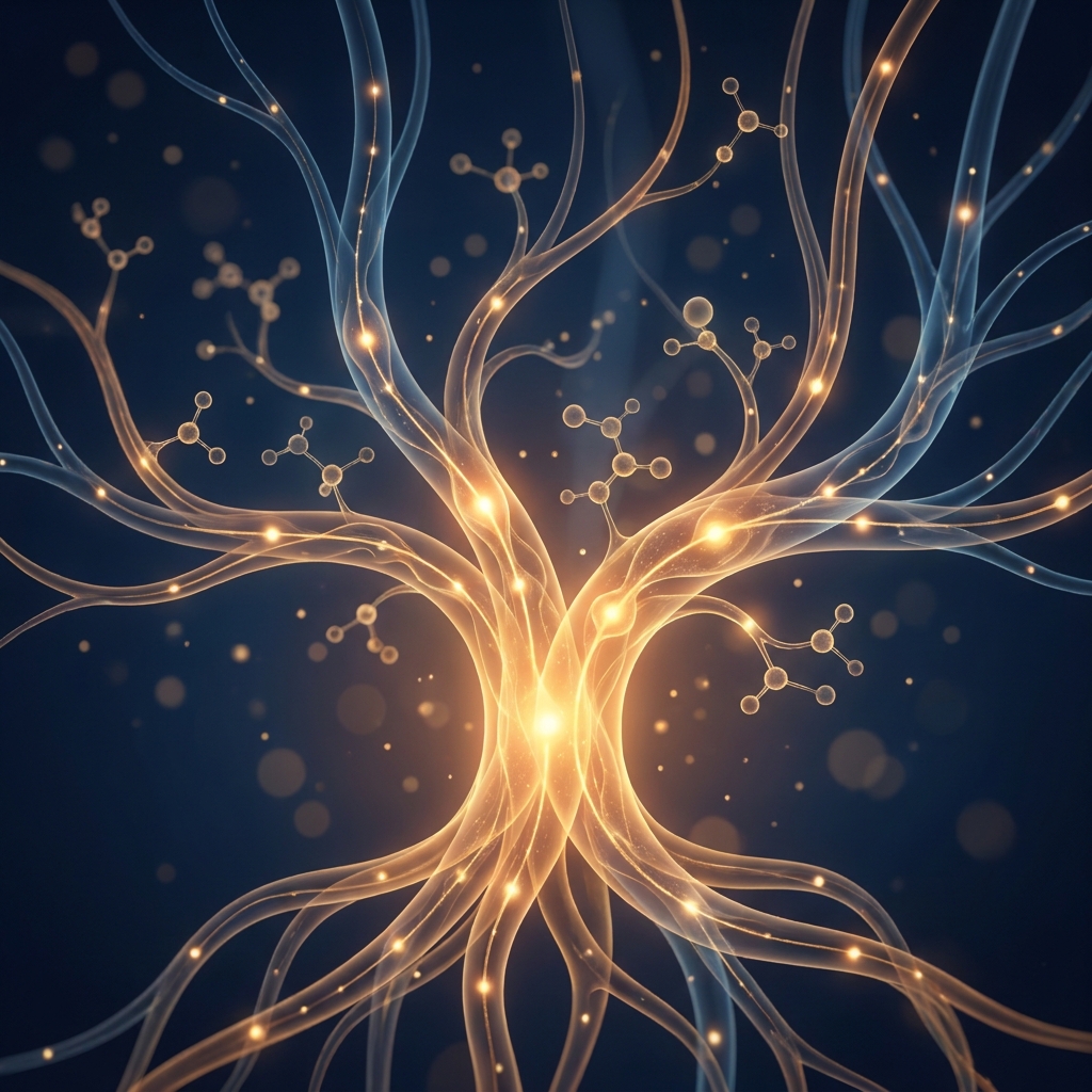Glowing biological pathway network illustration representing how minoxidil regrows hair through multiple cellular mechanisms Glowing biological pathway network illustration representing how minoxidil regrows hair through multiple cellular mechanisms