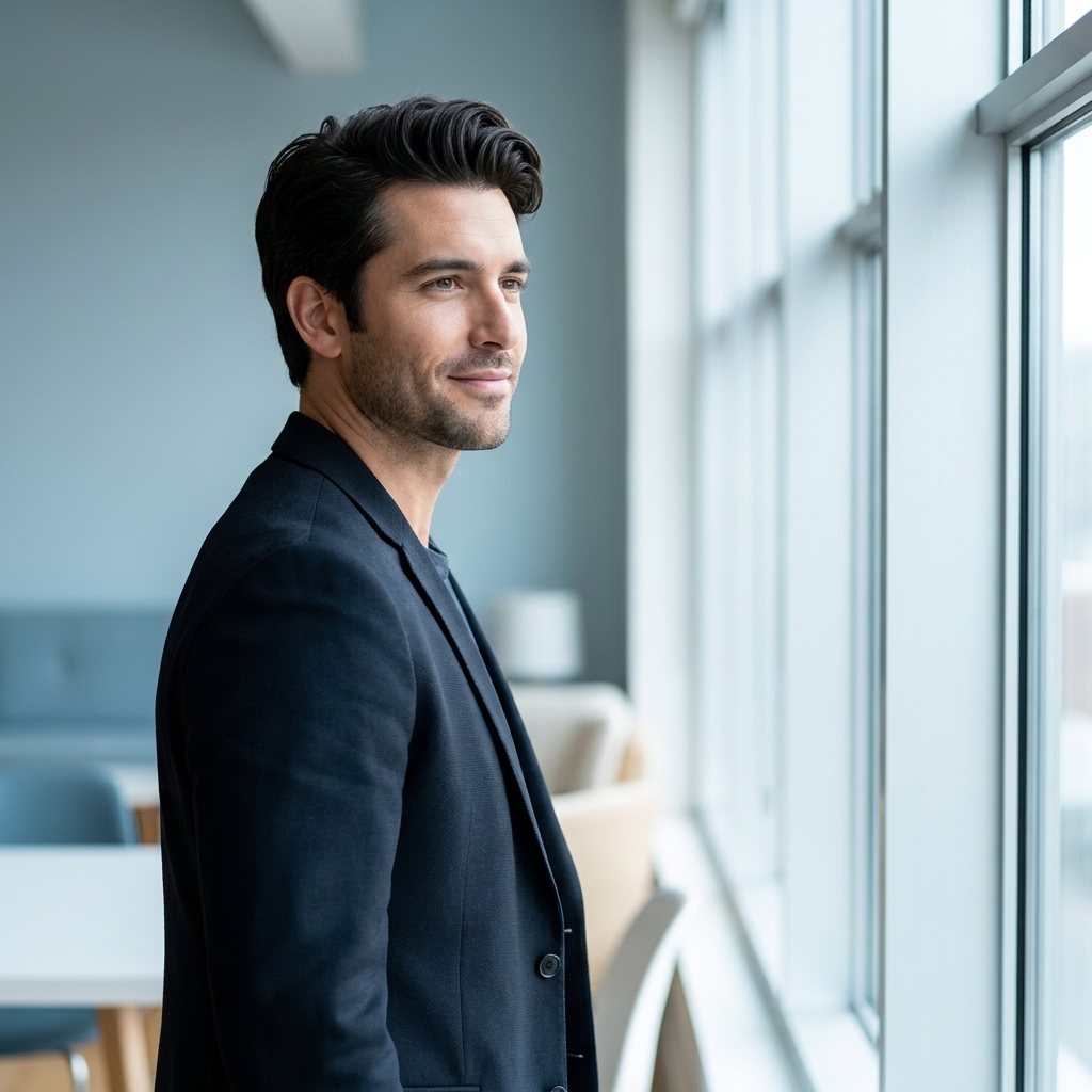 Confident man with full healthy hair representing men's hair restoration advances in 2026
