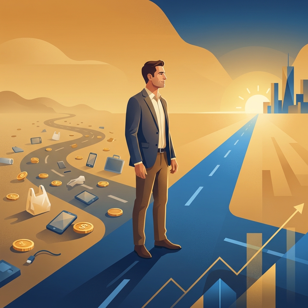 Man choosing the right hair loss treatment value for money path, illustrated concept of smart long-term investment Man choosing the right hair loss treatment value for money path, illustrated concept of smart long-term investment