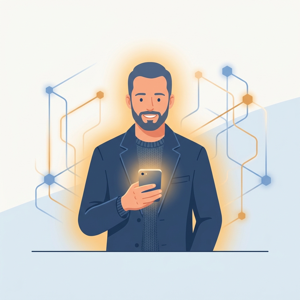 Man using telehealth app on smartphone, representing faster hair loss care through telehealth triage jobs Man using telehealth app on smartphone, representing faster hair loss care through telehealth triage jobs