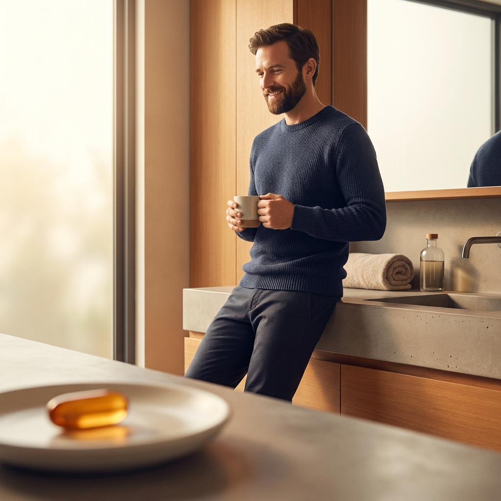 Confident man representing the best hair loss treatment for men in 2026 with a once-daily capsule solution Confident man representing the best hair loss treatment for men in 2026 with a once-daily capsule solution