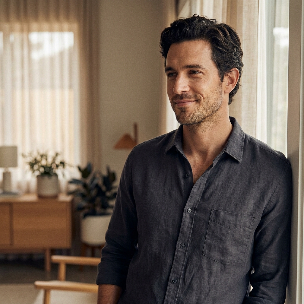 Confident man with healthy hair, representing results from a DHT blocker supplement for men