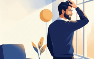 Man confidently touching healthy hair, representing understanding male hair baldness pattern stages