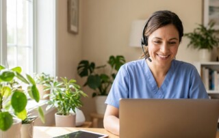 Nurse providing virtual care, representing telehealth and nursing in hair loss treatment
