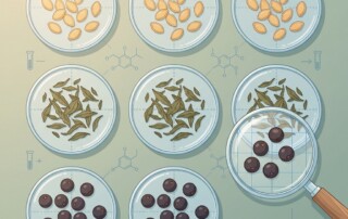Illustration of DHT blocker foods like pumpkin seeds and green tea examined with scientific scrutiny