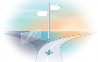 Conceptual illustration of a fork in the road symbolizing why telehealth physical therapy job isn't the right keyword fit