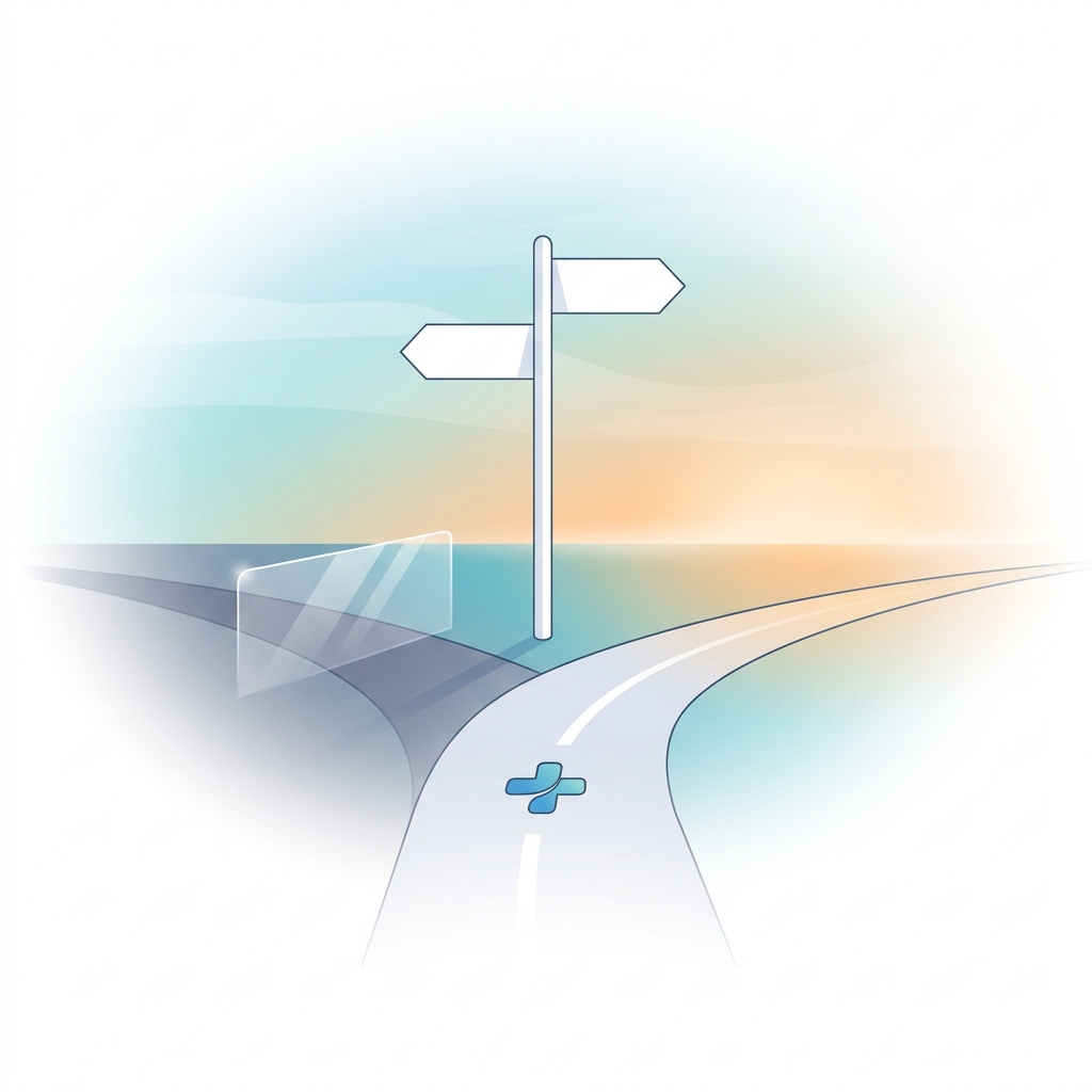 Conceptual illustration of a fork in the road symbolizing why telehealth physical therapy job isn’t the right keyword fit Conceptual illustration of a fork in the road symbolizing why telehealth physical therapy job isn't the right keyword fit
