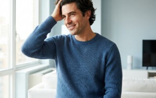Confident man with healthy hair illustrating how much dutasteride for hair loss supports regrowth