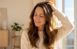 Woman with healthy, full hair smiling, representing how to regrow thinning hair female