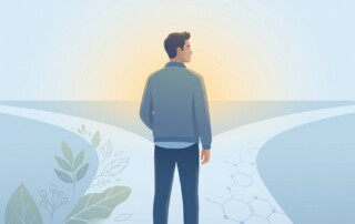 Man confidently choosing a path, symbolizing facts over fear in natural DHT blocker supplement decisions