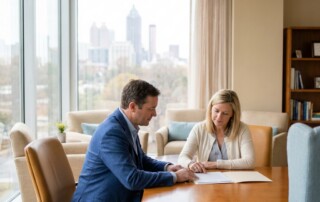 Man consulting with a professional about north Atlanta hair restoration options
