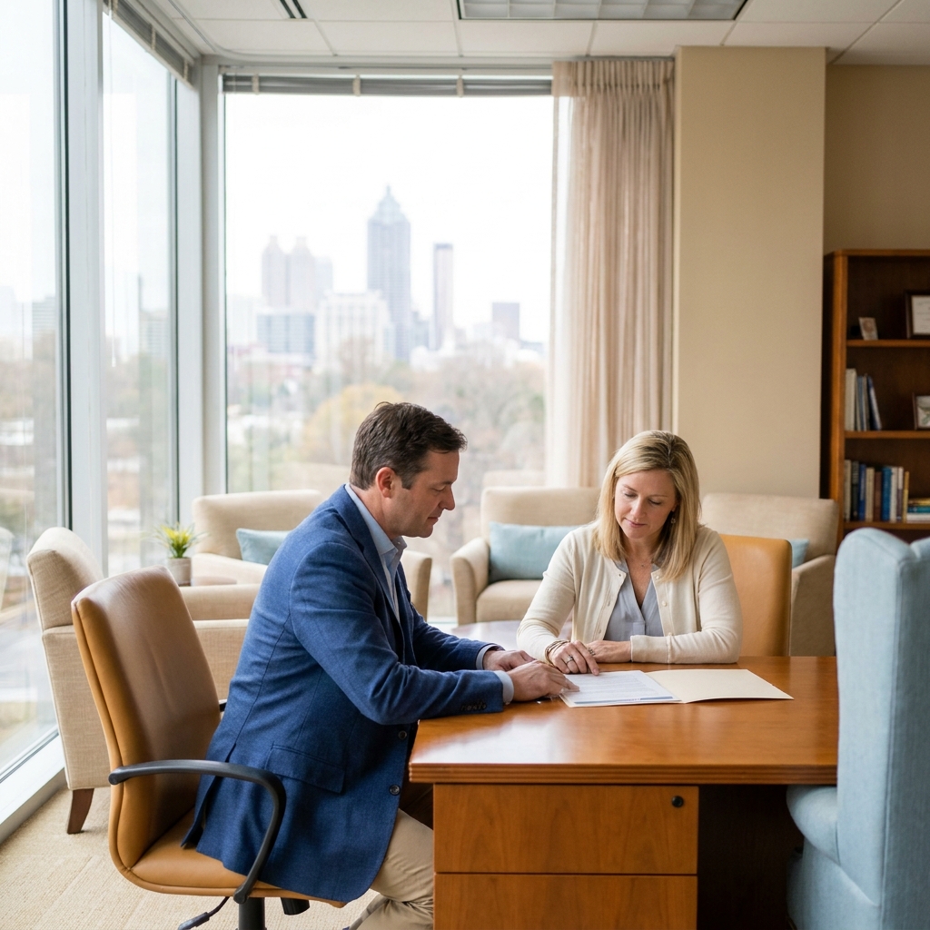 Man consulting with a professional about north Atlanta hair restoration options